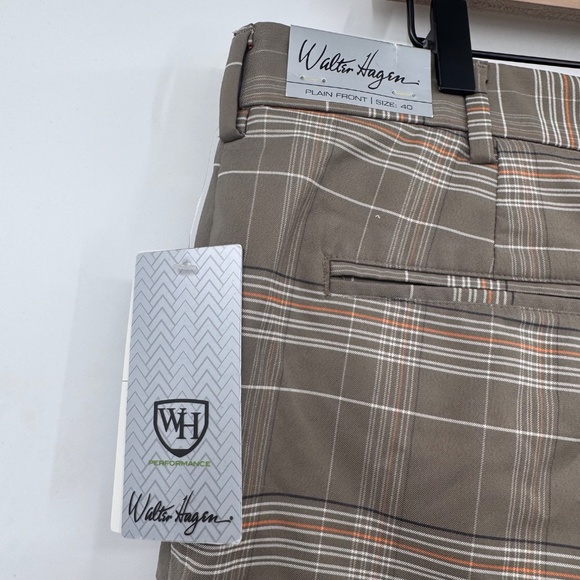 Walter Hagen Shorts Men 40 NEW Brown Plaid Golf Performance Flat Front Stretch - Picture 3 of 12